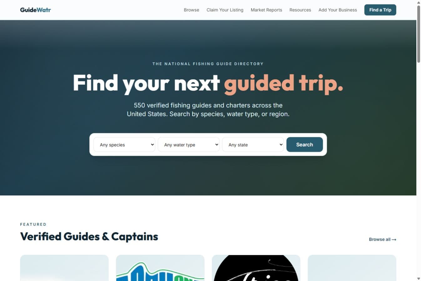 GuideWatr live homepage