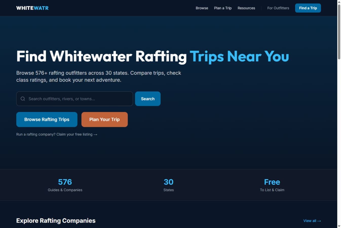 Whitewatr live homepage